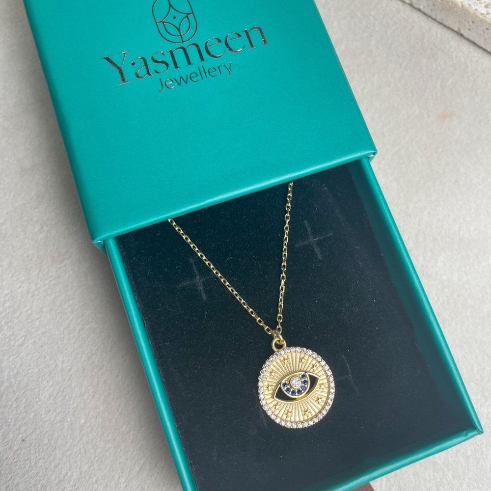 Sapphire Medallion Evil Eye Necklace - Picture 5 of 7